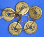 A String Of 5 Vintage Brass Chinese Cash Coins  Various Emperors  25mm   33910 