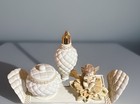 Vintage White 4pc Avon Quilted White Porcelain Faux Pearl Vanity Set W  Angel