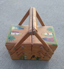 Vintage Accordion Style Wooden Sewing Box Multiple Swing Out Compartments Small