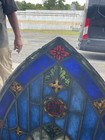 Margar Antique Painted And Fired Stained Glass Arch Window 37 X 41w   