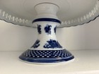 Vintage Cracker Barrel Blue   White Porcelain Pedestal Cake Plate Stand 11 
