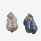 Pair Of Ceramic Sheep Figurines Handcrafted Glazed Stoneware Neutral Blue Tones