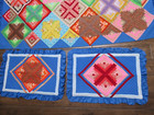 Vintage Hand Stitched Patchwork Ruffle Quilt Blue Cotton 76 x84    Pillow Shams