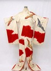 Women   s Puresilk Furisode Vintage Geisha Japan Kokuho Crane Red Cloud