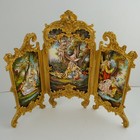 Antique Viennese Enamel On Copper  Gilt Bronze  Miniature Tryptic Screen 17 