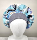Bouffant Scrub Cap Chemo Hat Chef Handmade Cotton Abstract Blue 23 5    To 33 5   