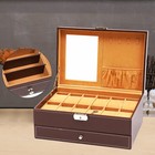 Mens 12 Slots Watch Box Case Organizer Watches Jewelry Storage W  Drawer Holder