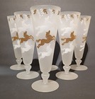 Vintage 1953 Libbey Cavalcade Frosted Pilsner 6 Glasses White And Gold Horses