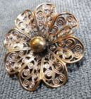 Large Vintage Antique Metal Filigree Button Fancy Flower