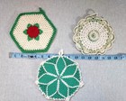 Vintage Lot Of 8 Crocheted Potholders  Shades Of Green  Mixed Designs