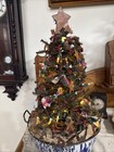 Vtg Primitive Christmas Tree In Blue Enamelware Splatter Bowl Lighted Farm 21   