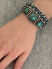 Vintage Native American Navajo Three Turquoise  Sterling Silver Bracelet