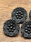 Gorgeous Vintage Set Of 5 Fancy Flower floral Black Glass Buttons - 1 2   u21 
