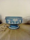 Vtg Wedgwood Blue Jasperware 8    Augur   s Imperial  Centerpiece Footed Bowl vase