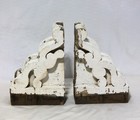 Pair Of Antique Architectural Salvage Carved And Painted Thick Wooden Corbels