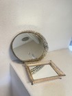 Two Set Vntg Mirrors Vanity Tray Gold Filigree Ornate Frame Perfume Dresser