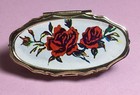 Vintage Floral Lipstick Holder Mirror Red Roses Flowers Gold Tone 1960 s