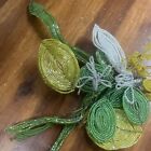 Vintage Beaded Flowers Seed Bead Arrangement One Multi Flower Stem Yellow
