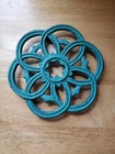 Vintage Teal Cast Iron Trivet 6 25  Round Floral Pattern Rustic Kitchen Decor