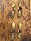 Vintage Brass   Bakelite  Red Plastic Center Drawer Pulls Art Deco Style Set Of 