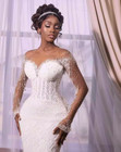 Classic Mermaid Wedding Dress Beaded Sequins O Neck Long Sleeve Bride Gowns