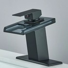 Led Matte Black Bathroom Basin Sink Faucet Waterfall 3 Hole Mixer Tap With Cover