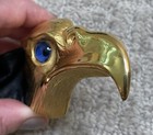 Vintage Christopher Ross 24k Plate Gold Eagle Belt Buckle Blue Eye Black Leather