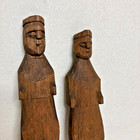 Vtg Hand-carved Primitive Folk Art Woman Man Pair Wooden Statue Rustic Figurines