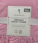 Pottery Barn Kids Chambray Ruffle Organic Duvet Cover Pink Full Queen  n2
