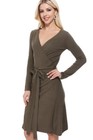 Yemak Women s V-neck Long Sleeve Belted Wrap Sweater Dress Mk6008