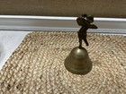 Vintage Solid Brass Bell Angel Cherub Standing On One Leg Playing Lute 4 5 Tall