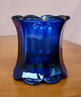 Cobalt Blue Glass Vase W  Gold Trim  2 5  Tall  Unique Vintage 