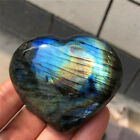 1pc Natural Rainbow Labradorite Heart Quartz Crystal Carved Reiki Healing 50g 