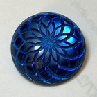 Glass Shank Button Iridescent Cobalt Blue Carved Vintage Sparkle Sewing Fashion