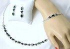 3pc Green Necklace  Earring And Bracelet Bridal Jewelry Set Crystal 18704