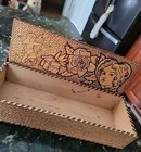 Antique Pyography Valentine Box Wood Painted Hearts Cupid Lady Unique 10  3 1 2  2