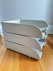 3pc Herman Miller 12  Paper Tray Stackable Desktop Paper Holder Beige Industrial