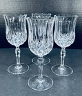 Set Of 4 Vintage Crystal Diamond Cut Wine Glasses  W hexagon Stem 7 1 2 In