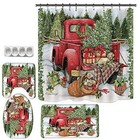Christmas Shower Curtain Bath Mat Set Christmas Truck Trees Bathroom Decor