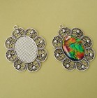 2- Antique Silver Filigree Pendant Cabochon Settings 