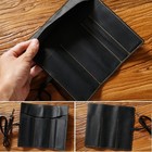 Genuine Leather Pencil Case Roll Up Pen Curtain Storage Pouch Stationery Holder