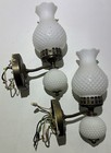 Pair Copper Hobnail Milk Glass Electric Wall Sconces Mid Century