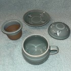 Beautiful Celadon Asian Teacup Saucer Diffuser Lid Set Flying Crane Design  aa