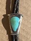 Antique Native American Navajo Turquoise Sterling Silver Bolo Tie Signed 19 