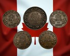 Lot Of 5 Canada 1 Cent Coins - George V - 1 Large   4 Small - Combined Ship
