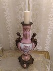 Antique 19 Century French Louis Xv Pink Porcelain Bronze Cherub Candeholder Urn