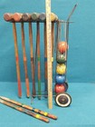 Vtg Wooden Croquet Set W  Metal Carrying Cart Incomplete For Restore 