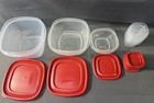 Lot Of 7 Rubbermaid Servin  Saver Containers Round W  Red Lids-1 7c-1 5c   