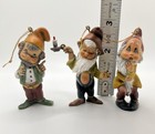3 Vintage Elf Ornaments Elves Pixie Dwarves Gnome Christmas Hong Kong Resin Cute