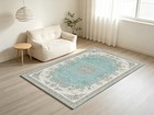 Washable Light Teal Oriental Area Rug Vintage Medallion Carpet Living Room Bedro
